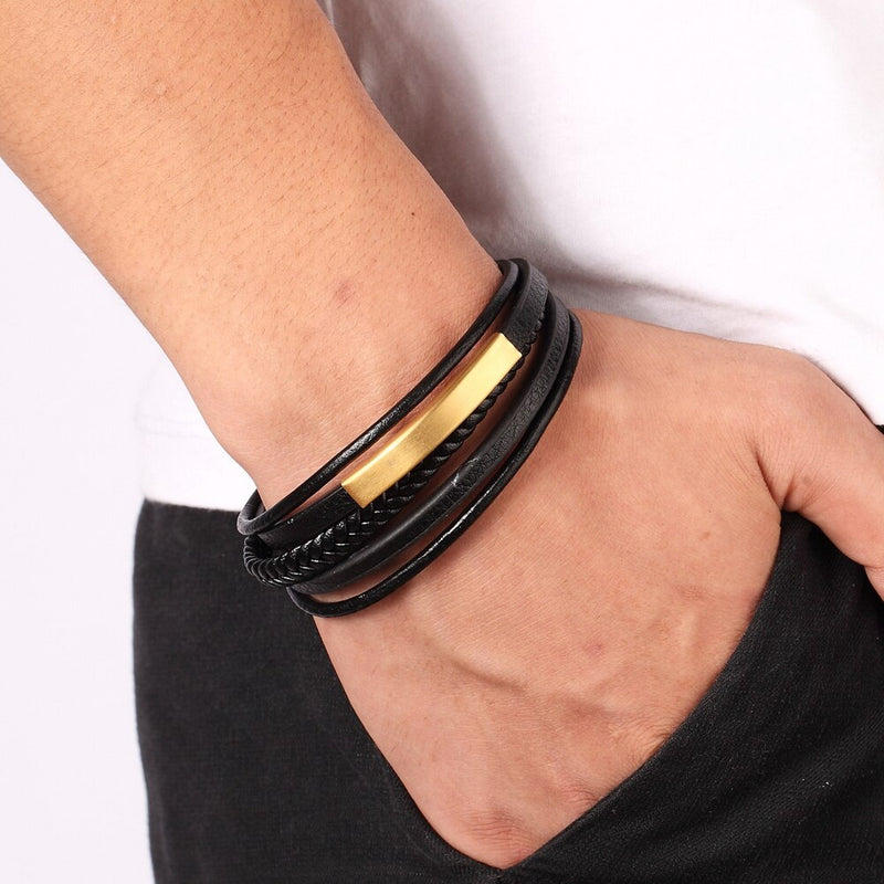 Pulseira de Couro Masculina Mult-Camadas - QTal Store